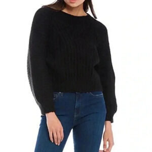NWT Free People Chunky Knit Sweater Black Round Neck